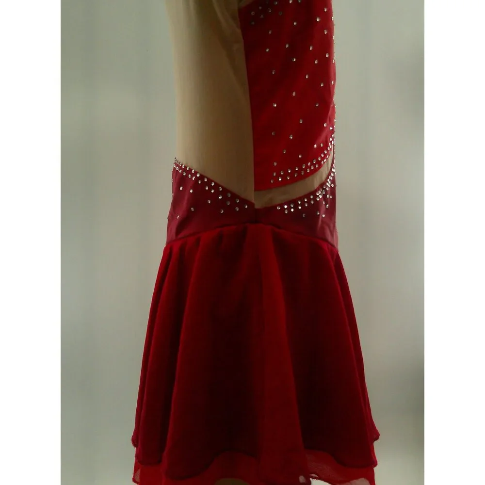 Pre-Owned Dance Costume Medium Child Red ieffiel Lyrical Ballet Ice Skating Rhi